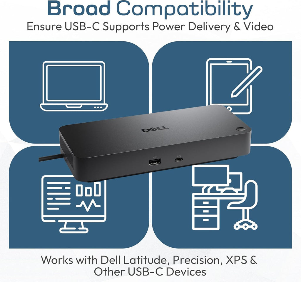 Dell Pro Dock WD25 USB-C Docking Station – 100W Power Delivery, Dual FHD or Single 4K Display Support, HDMI, DisplayPort, Ethernet – Boomph's Ultimate Performance Dock Solution for Your Workspace.