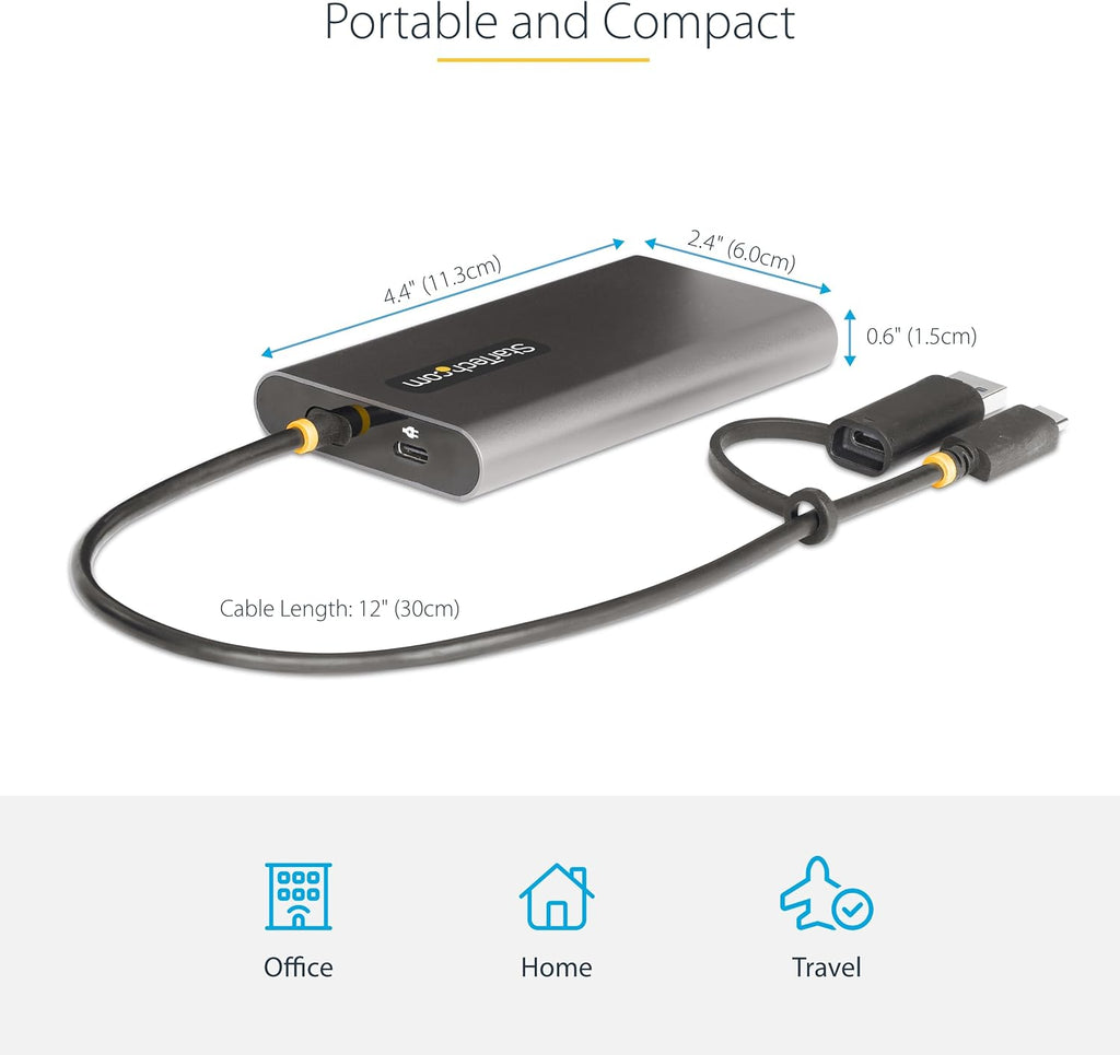 StarTech.com USB-C to Dual-HDMI Adapter, USB-C/A to 2X HDMI Converter, 4K 60Hz, 100W PD Pass-Through, Win/Mac, TAA