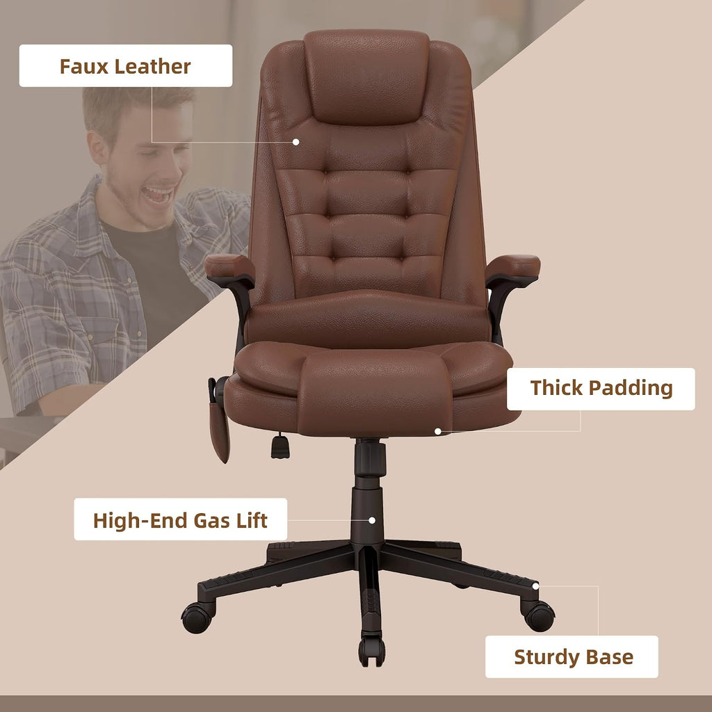HOMCOM High Back Vibration Massage Office Chair with 6 Vibration Points, Heated Reclining PU Leather Computer Chair with Armrest and Remote, Brown