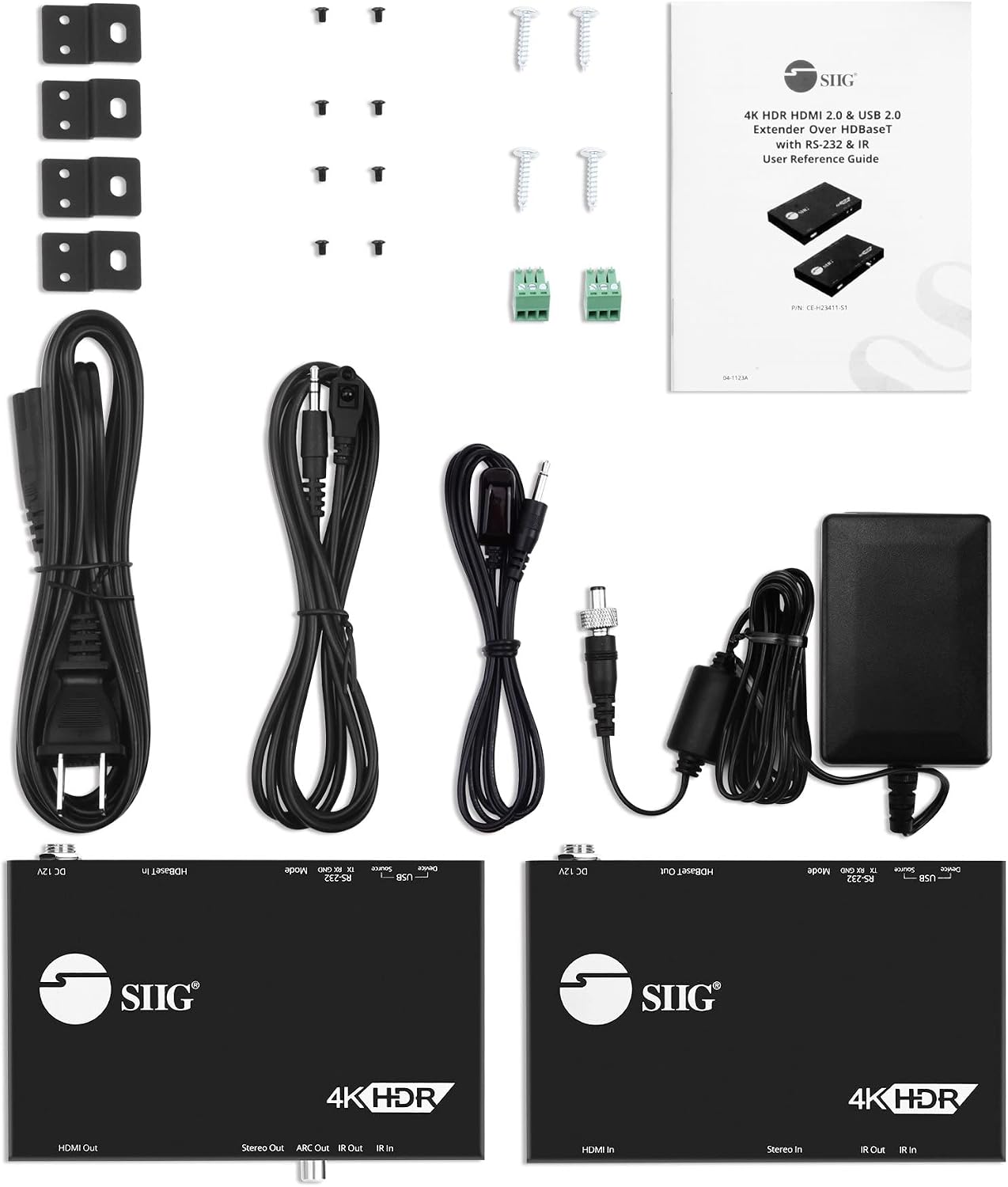 SIIG HDBaseT HDMI Extender 4K 60Hz USB 2.0 KVM RS232 Over CAT5e/CAT6/CAT7, Up to 330ft @ 1080p and 230ft @ 4K 4:4:4, Dual IR, HDR, HDMI 2.0, HDCP 2.2, EDID, PoC, TAA Compliant (CE-H23411-S1)