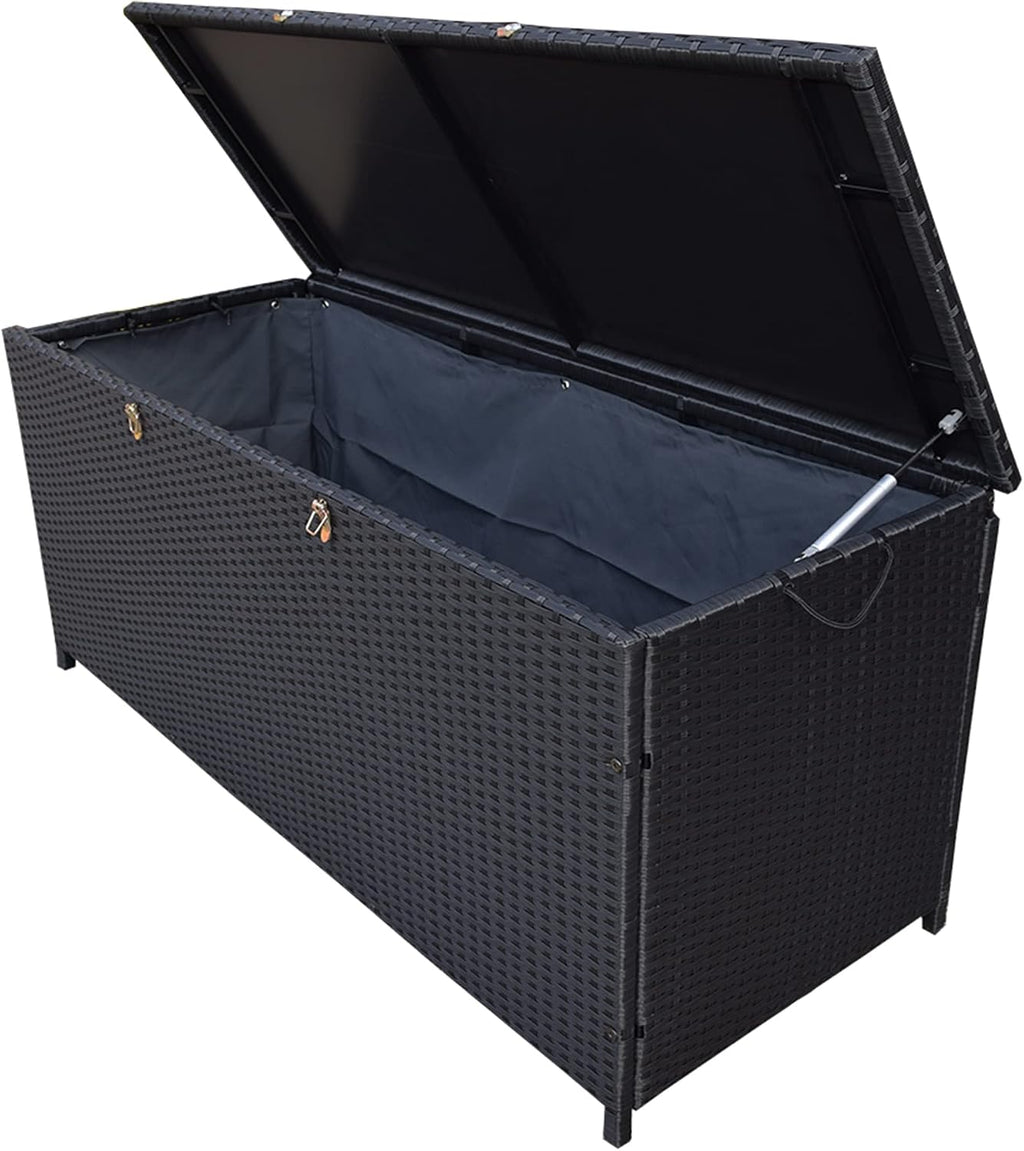 Oakland Living Black Outdoor Storage Box, Wicker-Rattan Bench for Patio, Deck, Pool, Yard & Garden, 113 Gallon