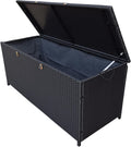 Oakland Living Black Outdoor Storage Box, Wicker-Rattan Bench for Patio, Deck, Pool, Yard & Garden, 113 Gallon