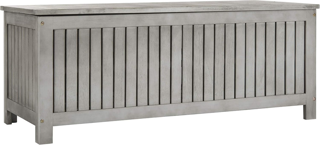 SAFAVIEH Outdoor - Abri Cushion Storage Box - Grey Solid Wood - Coastal Resort Storage Bench Design - Ideal for Patio, Deck, Porch, Backyard, 18' W x 47' D x 19' H (PAT7037B)