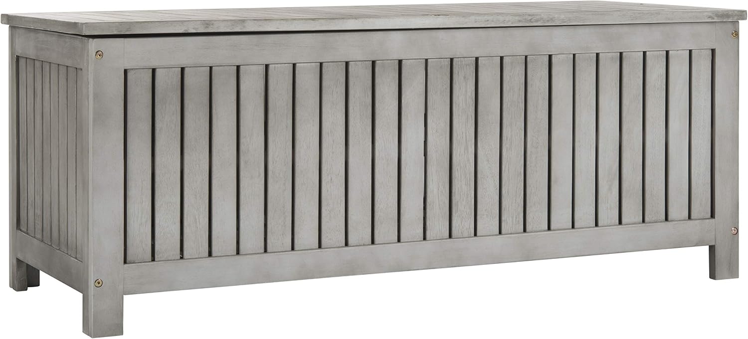 SAFAVIEH Outdoor - Abri Cushion Storage Box - Grey Solid Wood - Coastal Resort Storage Bench Design - Ideal for Patio, Deck, Porch, Backyard, 18' W x 47' D x 19' H (PAT7037B)