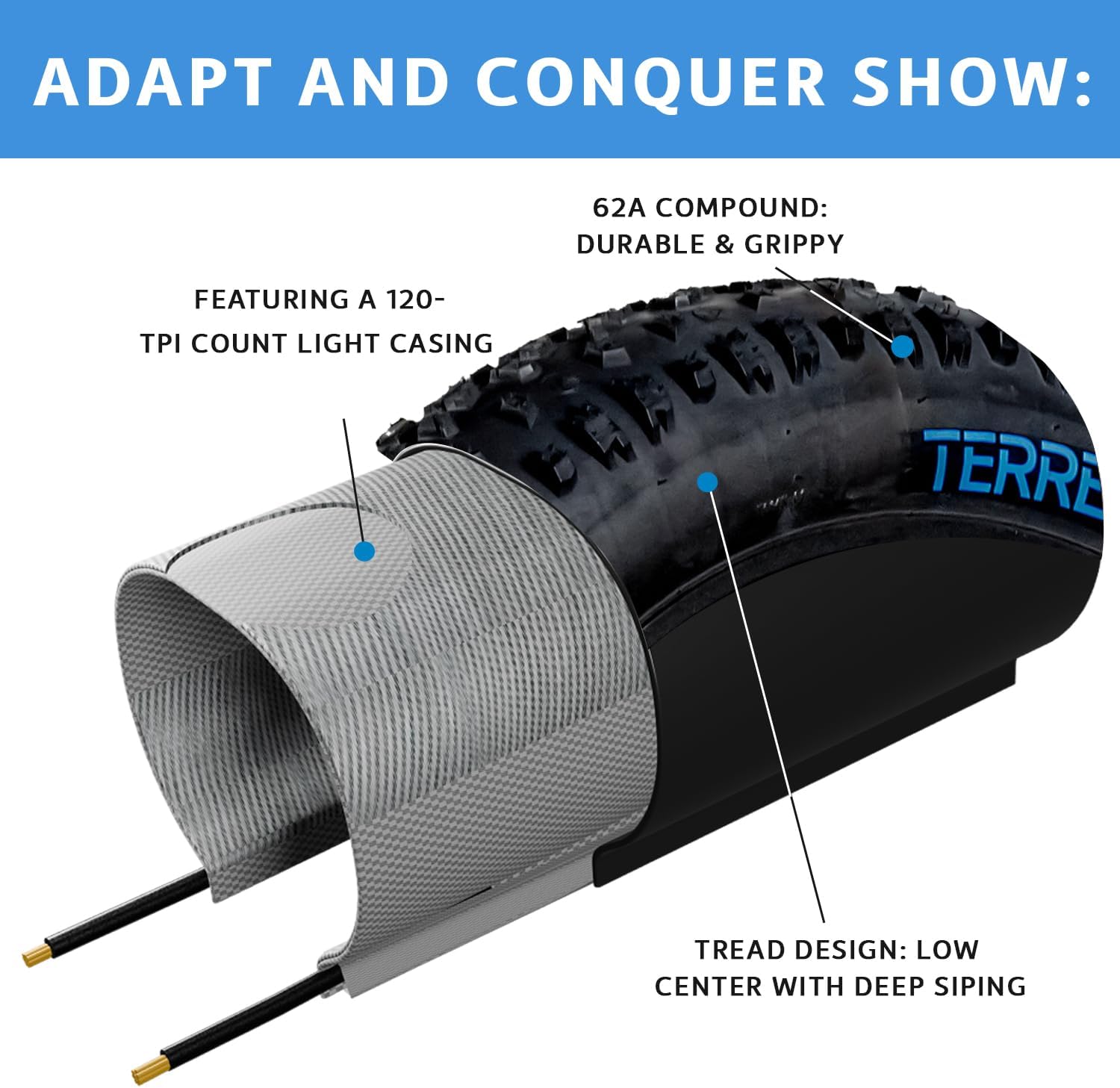 Fat Bike Tire by Terrene - Cake Eater Tubeless, Stud Capable, Fast Rolling Fat Tire - All Season Bike Accessories for Fat Tire and E-Bikes