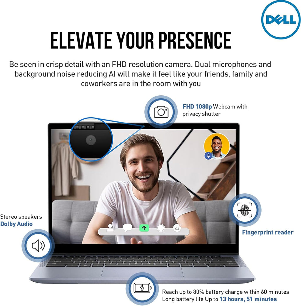 Dell Inspiron 14 2 in 1 Touchscreen Laptop, 14 Inch FHD+ Touch Screen Convertible, AMD Ryzen 5, 8GB RAM 512GB SSD, Windows 11 Pro, Lifetime Microsoft Office, Backlit Keyboard, Fingerprint Reader, HDMI