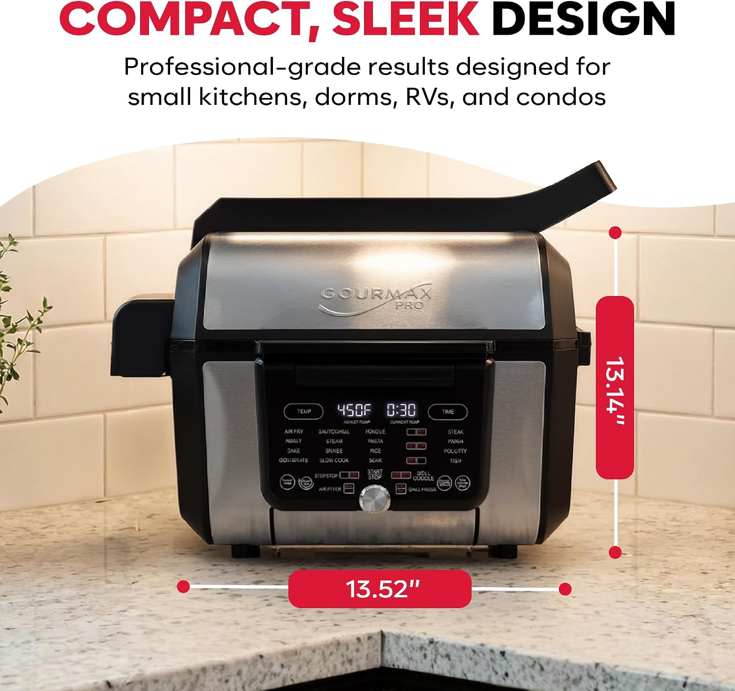 Foodgenie Gourmax Pro One Cooking Device - All-in-One Oven, Smokeless Grill, Air Fryer, Griddle, Cooker & More – 16 Preset Functions, Smart Temperature Control, Dual Surface, Dishwasher Safe, 1500W