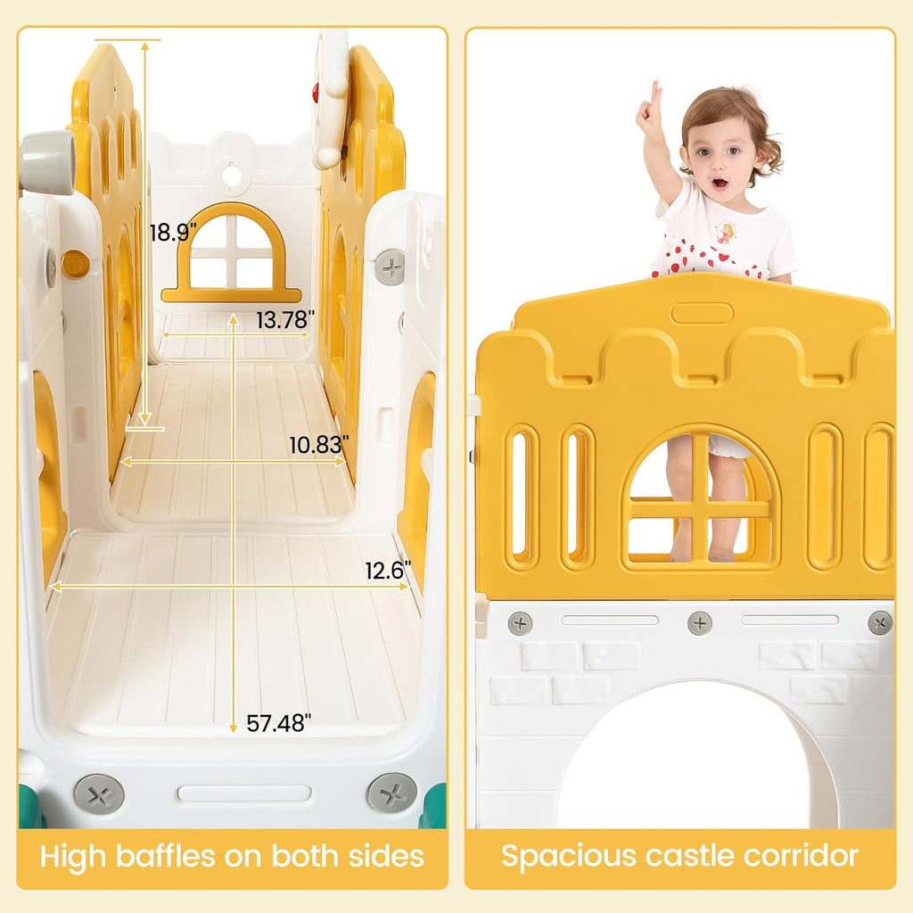 GAOMON 8 in 1 Toddler Slide Indoor Playground, Indoor Slide Toddler Playset for Toddlers 1-3, Kids Outdoor Playground with Slide, Basketball Hoop, Climber, Crawling Tunnel, Telescope, Toy Storage