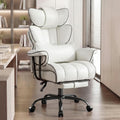 Furniliving Big and Tall Executive Office Chair- Ergonomic, Reclining Desk Chair with Footrest Lumbar Pillow, Height Adjustable Back Leather Chair for Home Office, Pure White