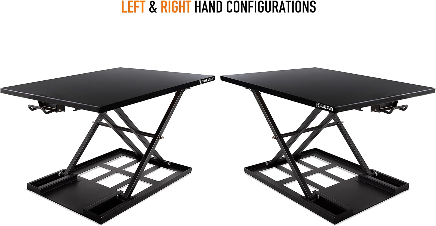 Stand Steady X-Elite Pro, Ergonomic Adjustable Height Standing Desk Converter for Home or Office, Easy Lift Sit to Stand Laptop Desk Riser for Laptop and Computer Monitor (Black, 28in x 20in)