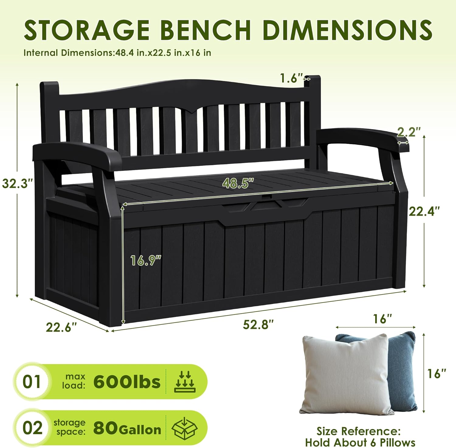 Greesum 80 Gallon Outdoor Storage Bench, Weather-Resistant Deck Box, Patio Furniture Bench for Backyard, Garden, Porch, Large Capacity Seat for Pillows Cushions Patio Accessories, Dark Black