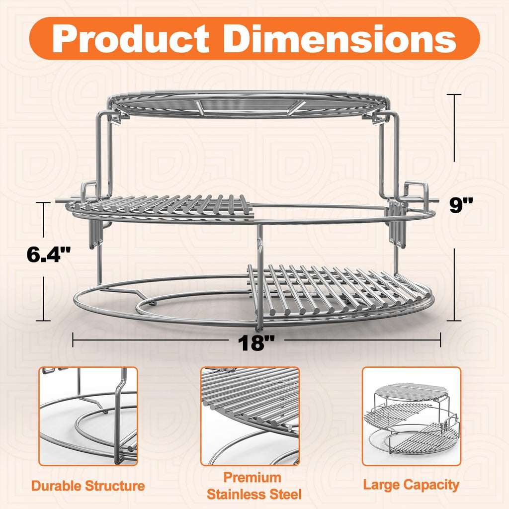 3 Tier 5 Piece Expander Rack Kit for Big Green Egg Large Replacement Grill Racks with Removable Cooking System Stainless Steel Big Green Egg Accessories