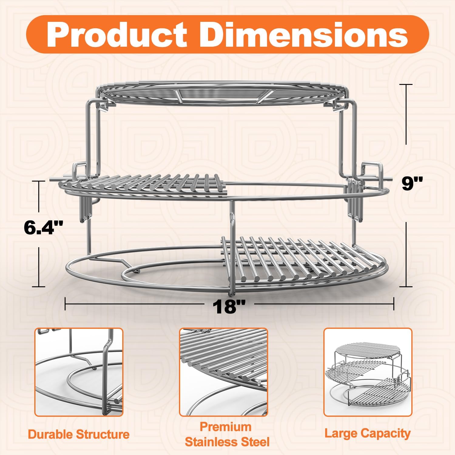 3 Tier 5 Piece Expander Rack Kit for Big Green Egg Large Replacement Grill Racks with Removable Cooking System Stainless Steel Big Green Egg Accessories