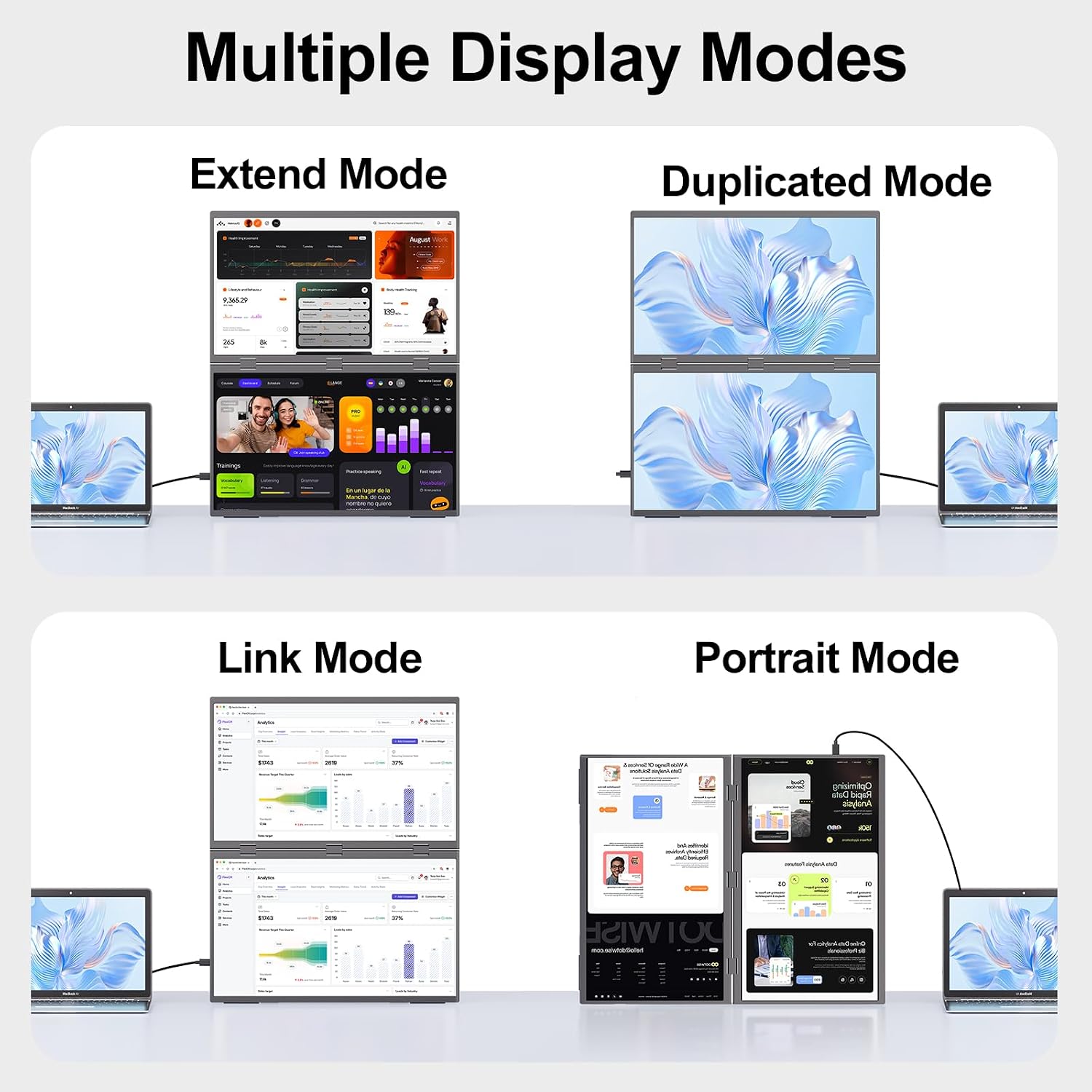 Dual Portable Monitor, 18.5' 1080P FHD IPS Folding Stacked Triple Laptop Screen Extender, USB-C Plug & Play Travel Extended Computer Display for Laptop PC Windows Mac w/Stand & VESA Mountable