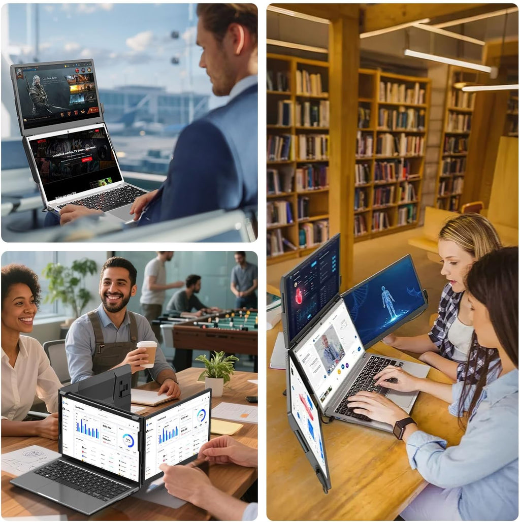 ADREAMER 13.3' Triple Screen Laptop Monitor Extender, Detachable 3 Screen Monitor for Laptop 13'-16', 1920x1200 IPS 16:10, 1 Cable for 3 Displays, Compatible with Wins/Mac.