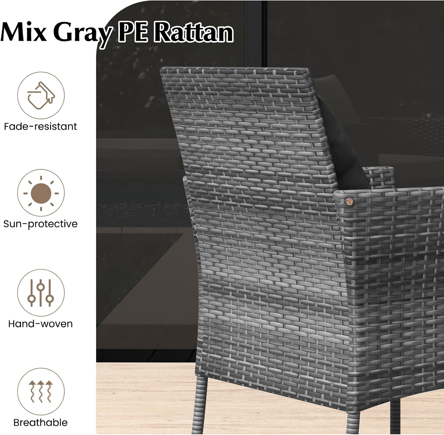 RELAX4LIFE 3-Piece Patio Furniture Set - Rattan Wicker Outdoor Furniture w/Cushions & Tempered Glass Coffee Table, Small Conversation Bistro Table and Chairs Set of 2 for Garden Porch Balcony (Black)
