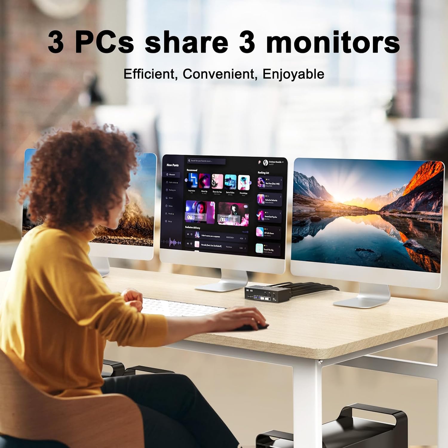 KVM Switch 3 Monitors 3 Computers 8K@60Hz, Camgeet HDMI+2 Displayport KVM Switch Triple Monitor for 3 Computer Share 3 Monitor and 4 USB3.0 Devices,Wired Remote and 12V Power Adapter Included