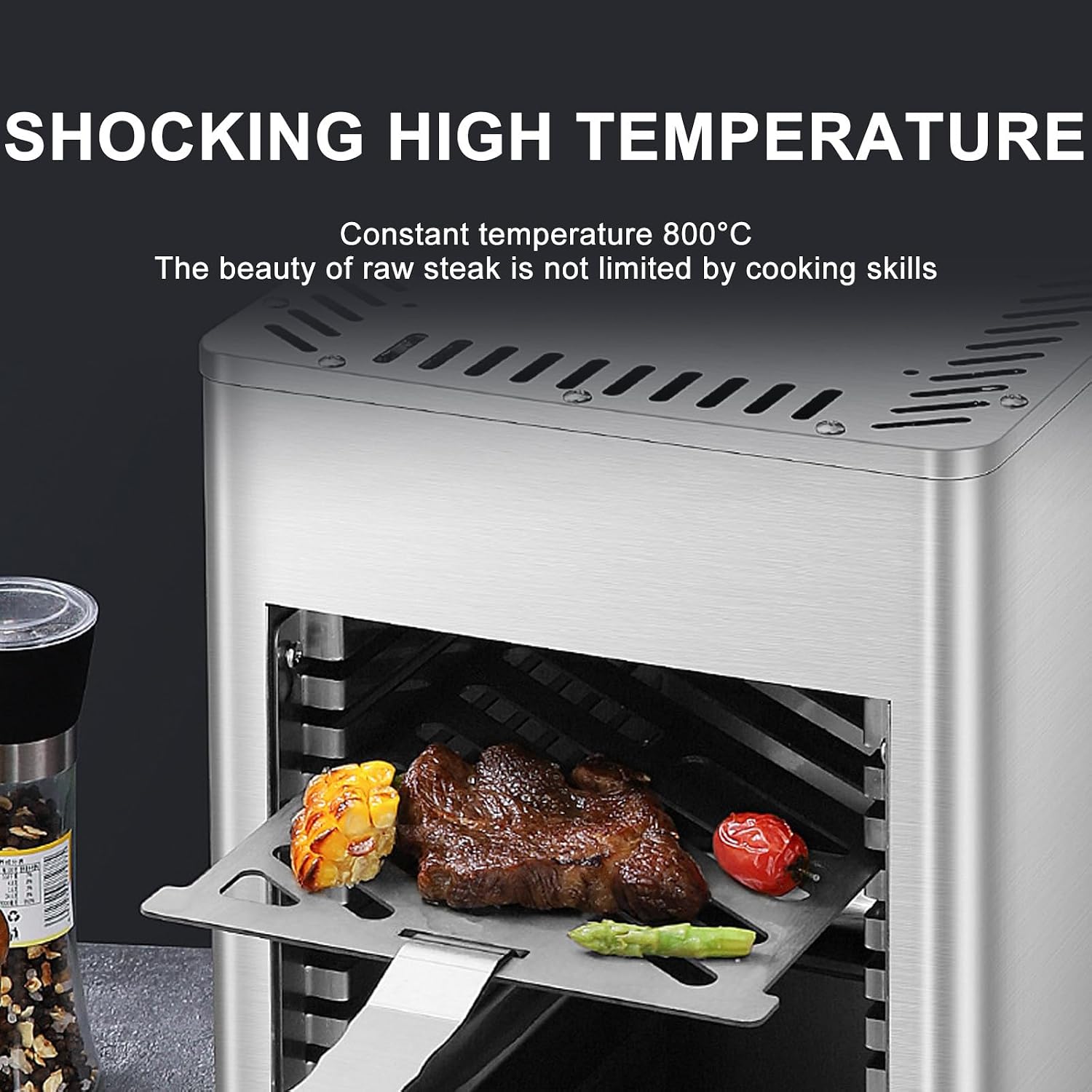 Electric Steak Grill, Commercial Indoor Countertop Oven, Adjustable Time Temperature, 800°C Constant Temperature Electric Grill, for Toast, and Broil Chicken, Beef, Pork, and Vegetables,NPJ-003-110V