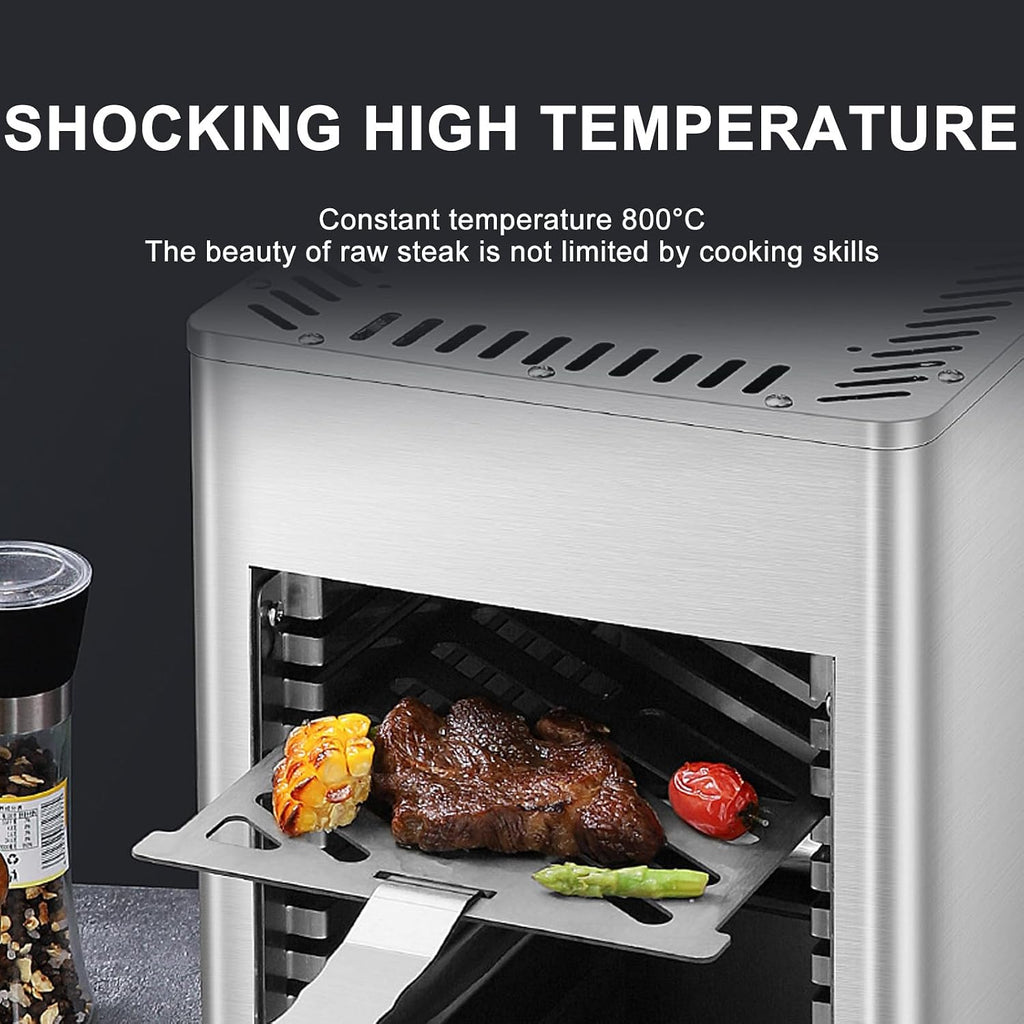 Electric Steak Grill, Commercial Indoor Countertop Oven, Adjustable Time Temperature, 800°C Constant Temperature Electric Grill, for Toast, and Broil Chicken, Beef, Pork, and Vegetables,NPJ-003-220V