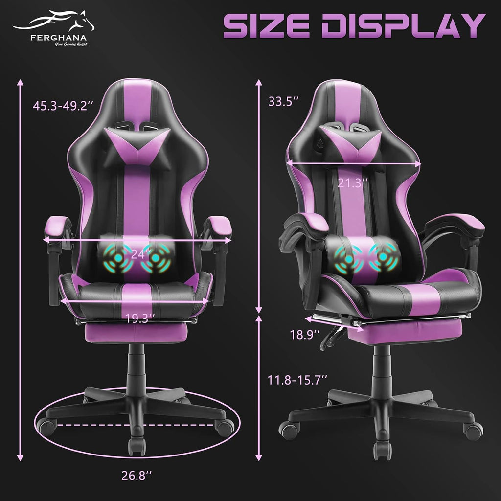 Ferghana Gaming Chairs, Ergonomic Racing Style PC Game Computer Chair with Headrest Lumbar Support Adjustable Recliner PU Leather Video Computer Chair(Dark Purple)
