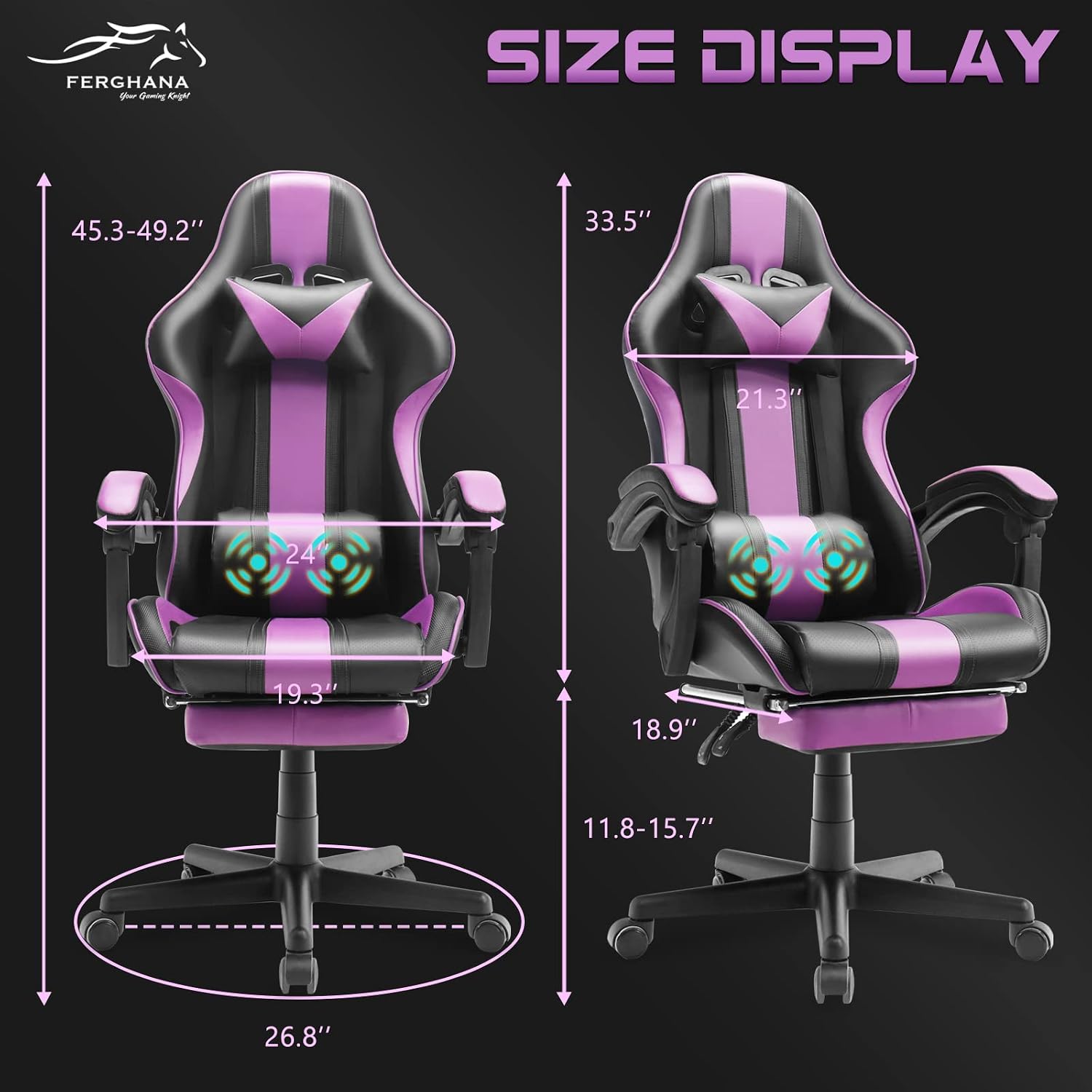 Ferghana Gaming Chairs, Ergonomic Racing Style PC Game Computer Chair with Headrest Lumbar Support Adjustable Recliner PU Leather Video Computer Chair(Dark Purple)