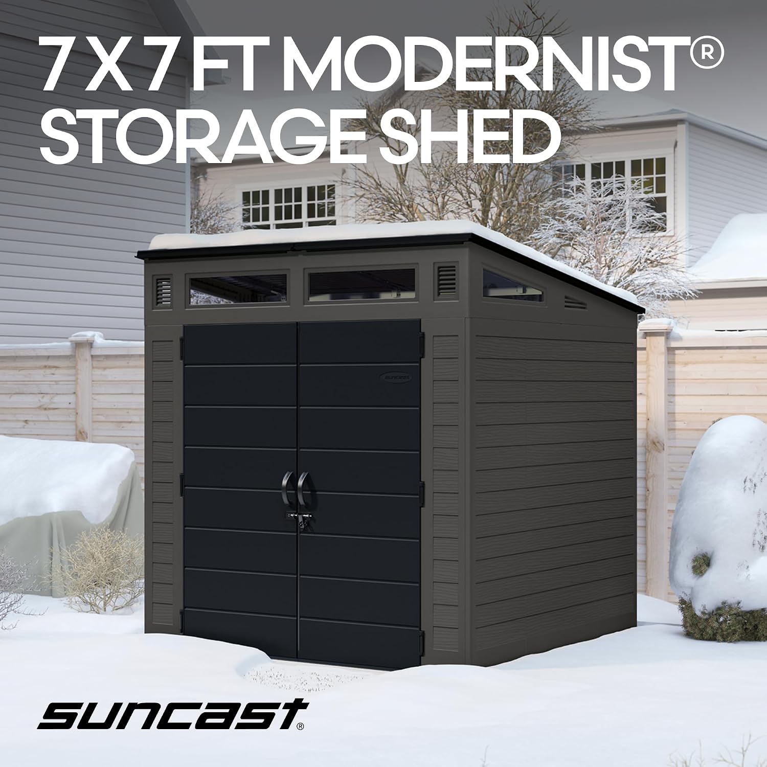 Suncast Modern Outdoor Storage Shed, 200 cu. ft. Peppercorn Resin Shed for Lawn Mower, Bikes, Utility Tools, Patio, & Yard. Weatherproof & Lockable Modern Sheds & Outdoor Storage, Made in USA
