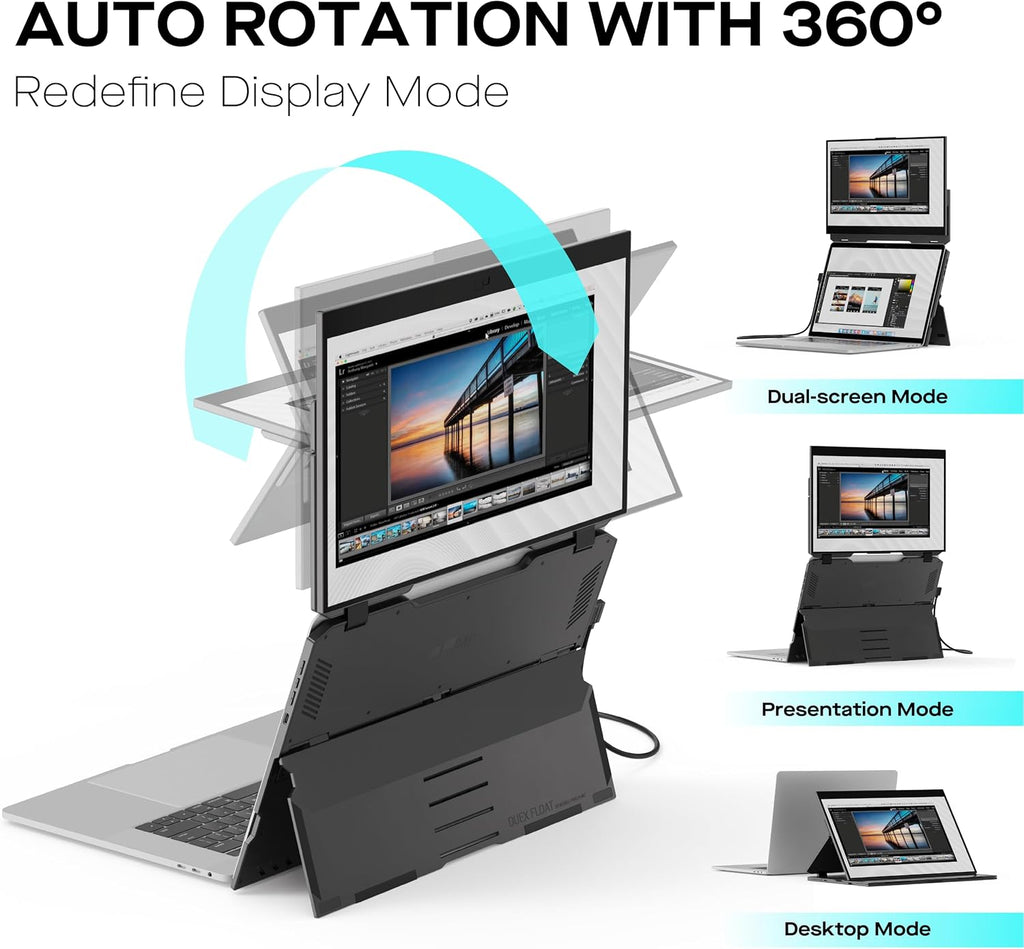 Portable Monitor - Mobile Pixels 15.6' Duex Float Portable Stacked Monitor, FHD IPS Touchscreen (Built-in Kickstand), USB C/HDMI Laptop Screen Extender, Compatible with Windows/MacOS/ChromeOS/Switch