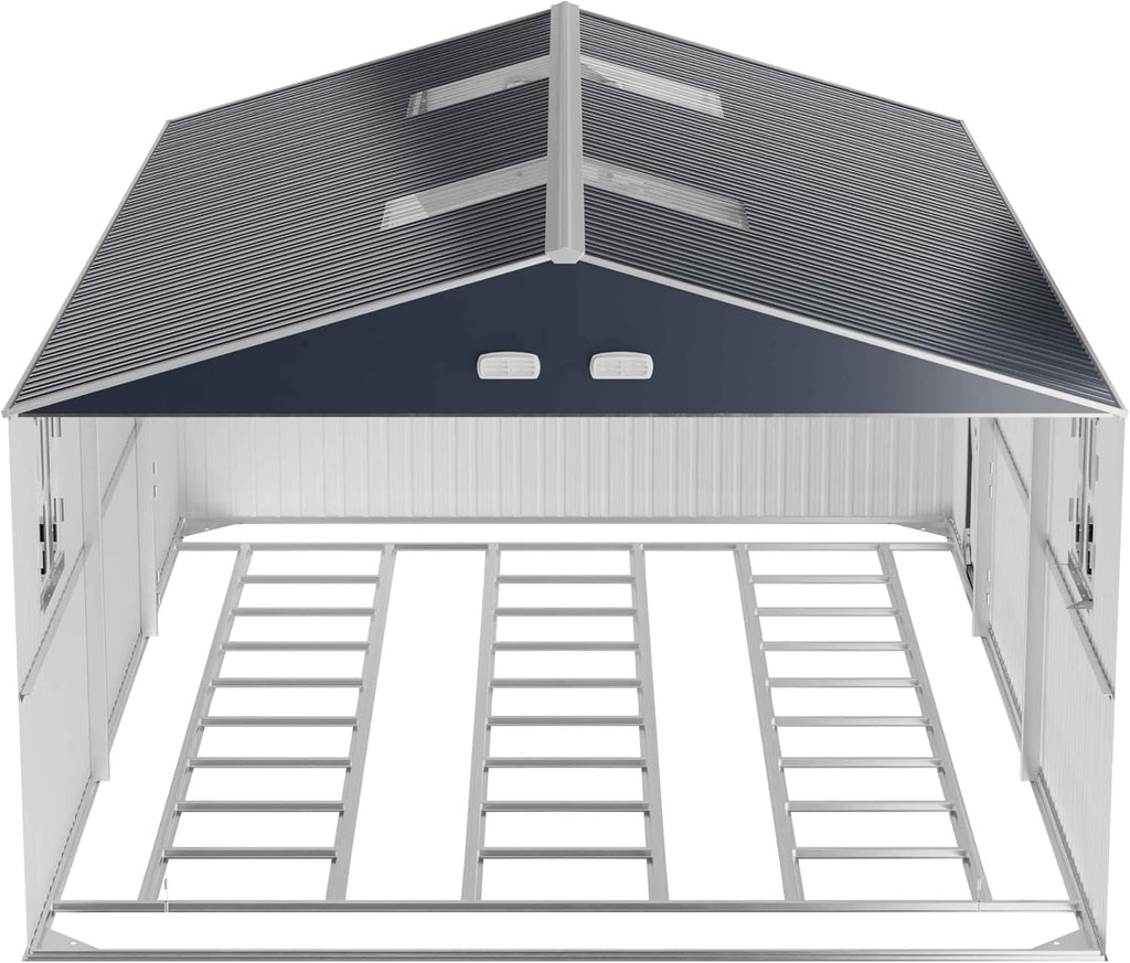K Knowbody 13x20x8.3 FT Metal Garage Shed with Base Floor Kit, Ultra-Reinforced Powder-Coated 18-Gauge Steel Frame, 100 PSF Snow & 150 MPH Wind Rated, Skylight Dual-Entry Carport Workshop
