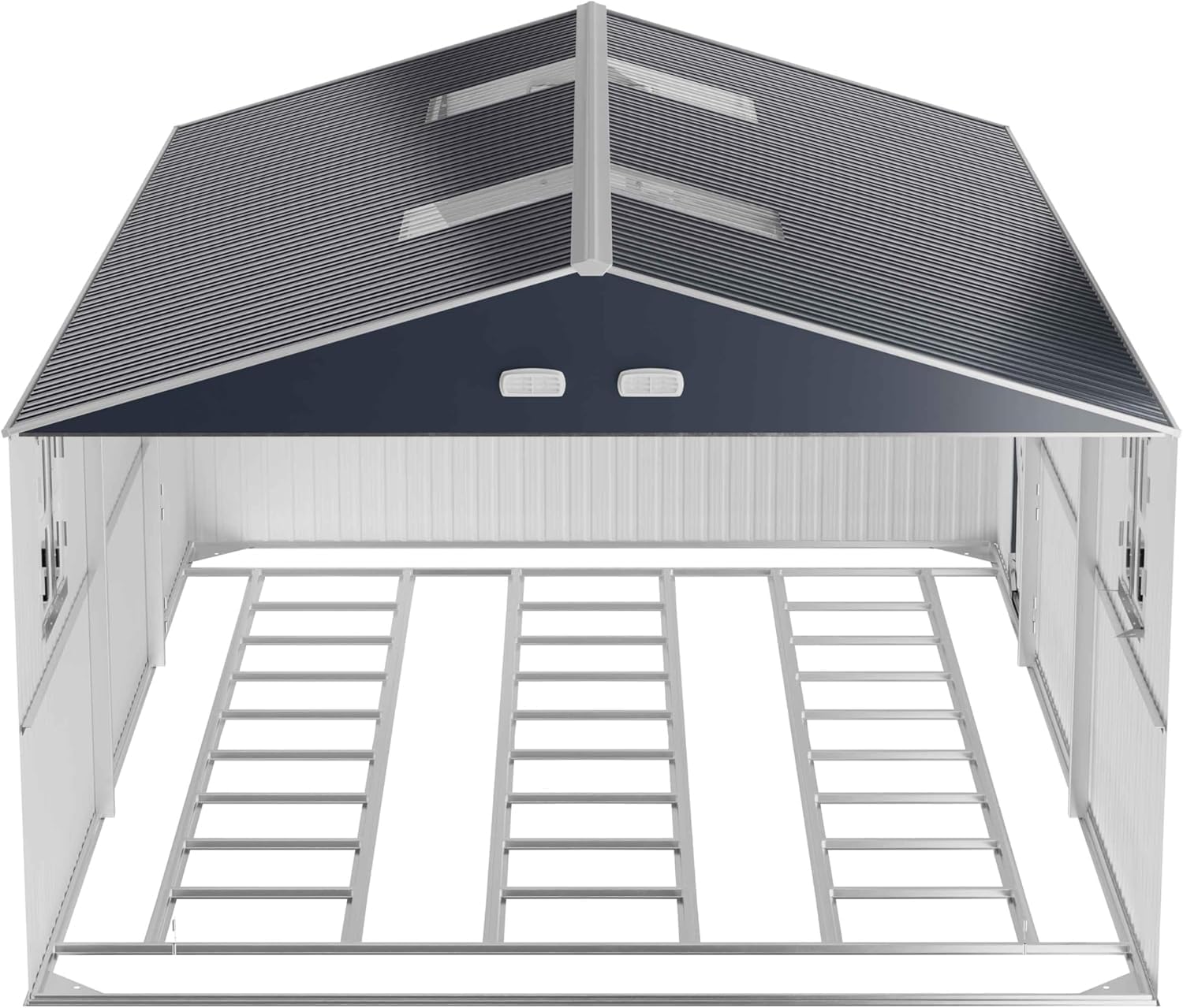 K Knowbody 13x20x8.3 FT Metal Garage Shed with Base Floor Kit, Ultra-Reinforced Powder-Coated 18-Gauge Steel Frame, 100 PSF Snow & 150 MPH Wind Rated, Skylight Dual-Entry Carport Workshop