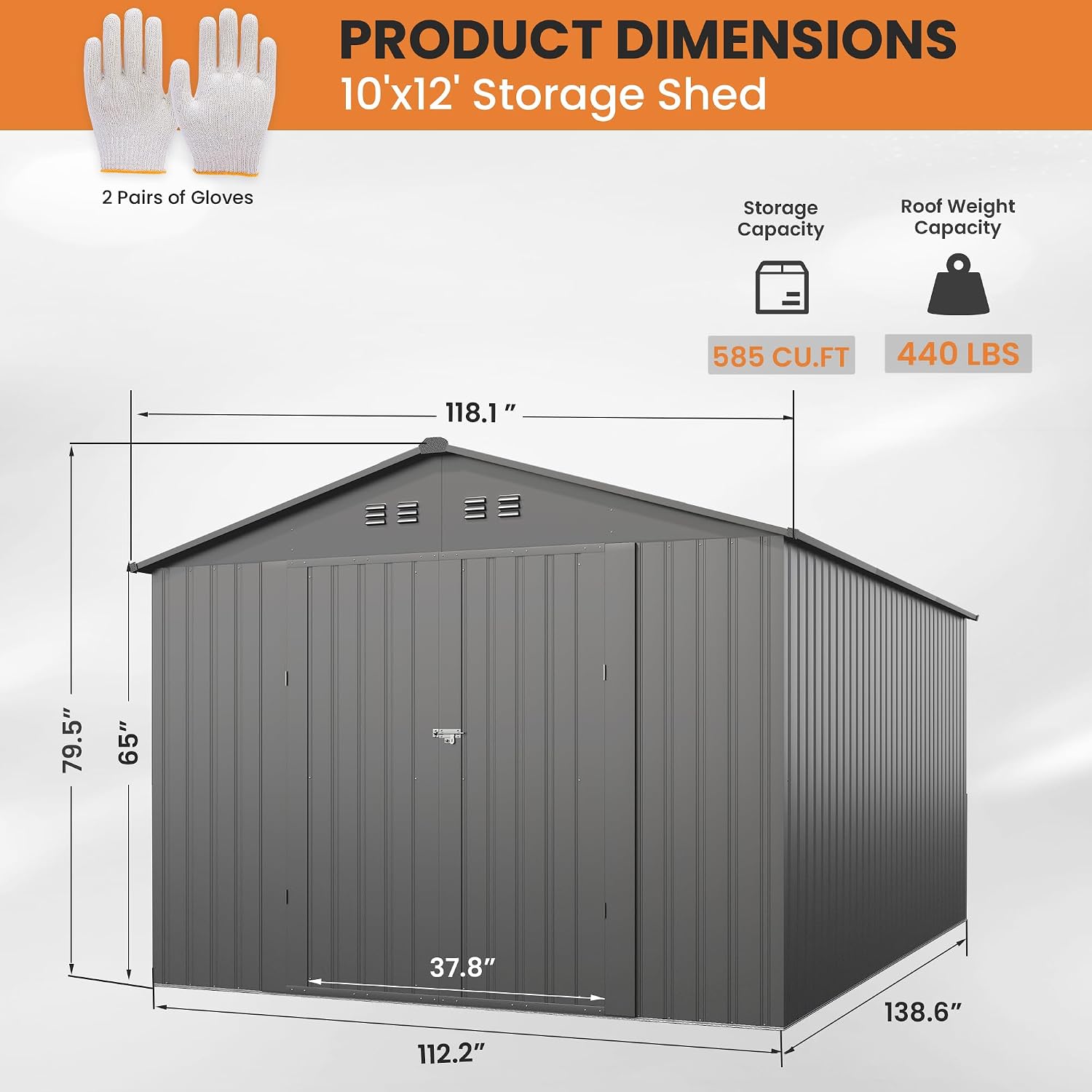 10x12 FT Metal Storage Shed Updated Frame Structure Outdoor Storage Shed Large with Double Lockable Doors, Steel Anti-Corrosion Tool Sheds Waterproof for Backyard, Pool, Patio, Light Gray