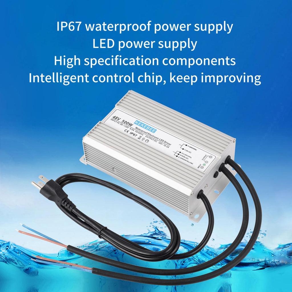 LED Driver 48V 500W Waterproof Power Supply AC90-130V to DC48V10.4A Low Voltage Transformer IP67 Switching Power Supply Suitable for Indoor and Outdoor LED Lighting and Any 48V DC Equipment