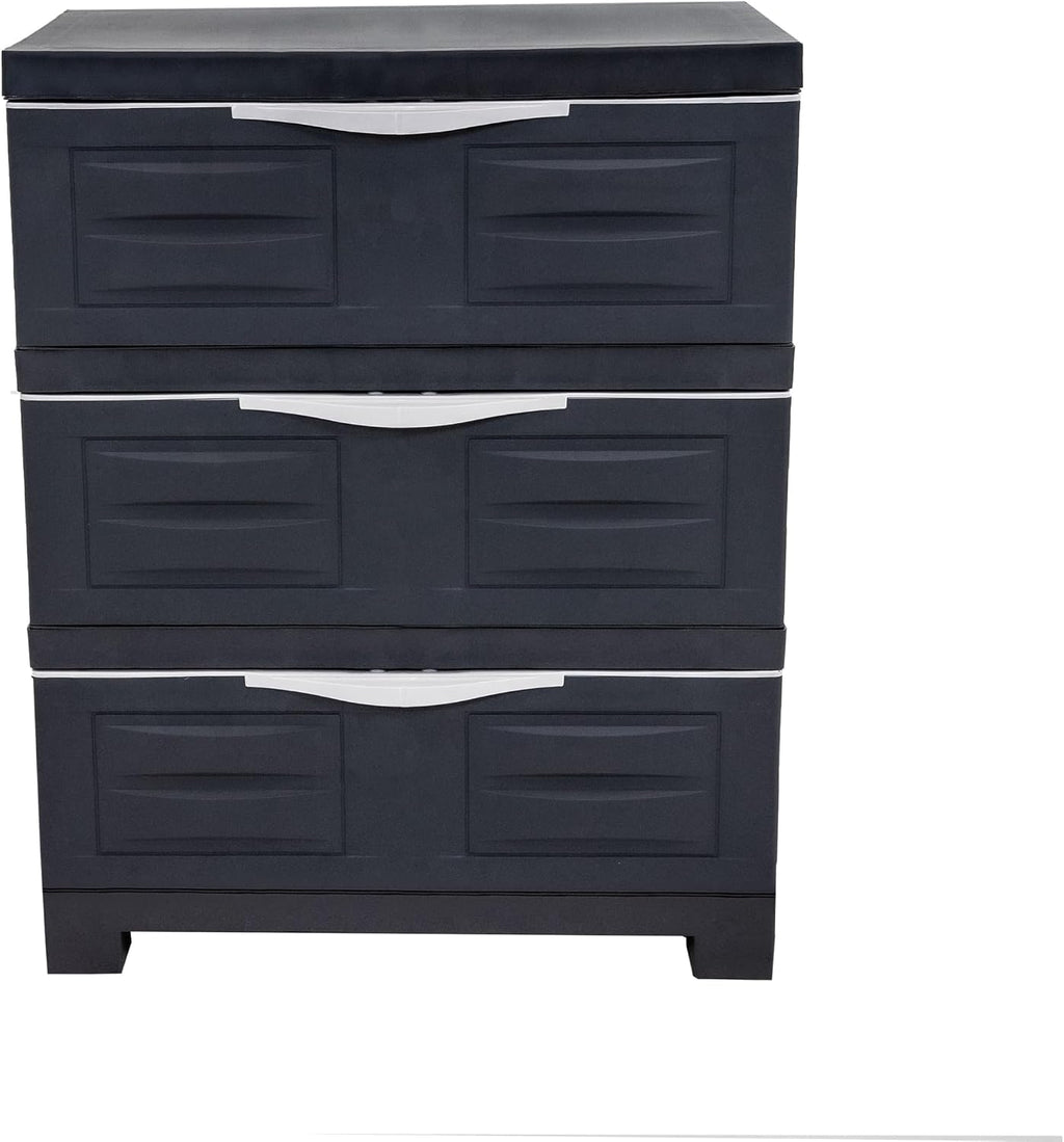 Sunnydaze 29.5' H 3-Tier Storage Cabinet with Drawers - Resin Storage Drawers Organizer - for Garage, Office, Home, Laundry Room - Charcoal