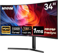 34 Inch Ultrawide Gaming Monitor - 21:9 WQHD 3440 x 1440 R1500 Curved Computer Monitor for Gamer, 180Hz,1ms, AMD FreeSync, PIP/PBP, Crosshair, TÜV Eye Care, HDMI 2.0 & DP1.4, Tilt/Height/Swivel Stand