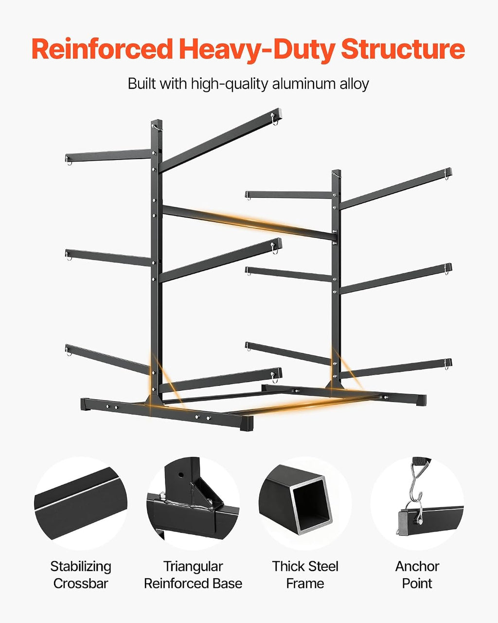 VEVOR Kayak Storage Rack, Heavy Duty Adjustable Freestanding Stand with Lockable Wheels for Indoor Outdoor Garage Shed Dock, Holder for Canoe, SUP, Surfboard & Paddleboard