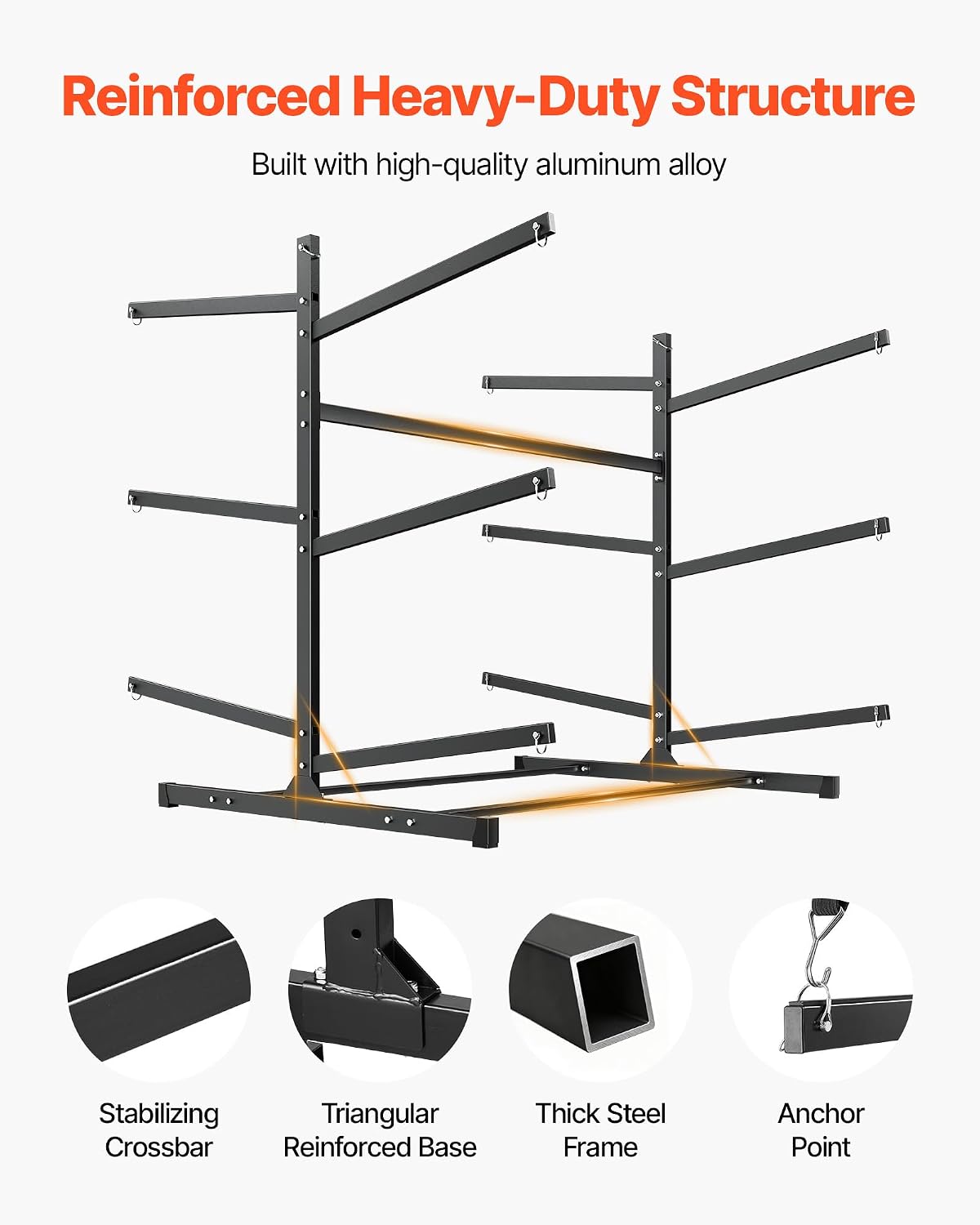 VEVOR Kayak Storage Rack, Heavy Duty Adjustable Freestanding Stand with Lockable Wheels for Indoor Outdoor Garage Shed Dock, Holder for Canoe, SUP, Surfboard & Paddleboard