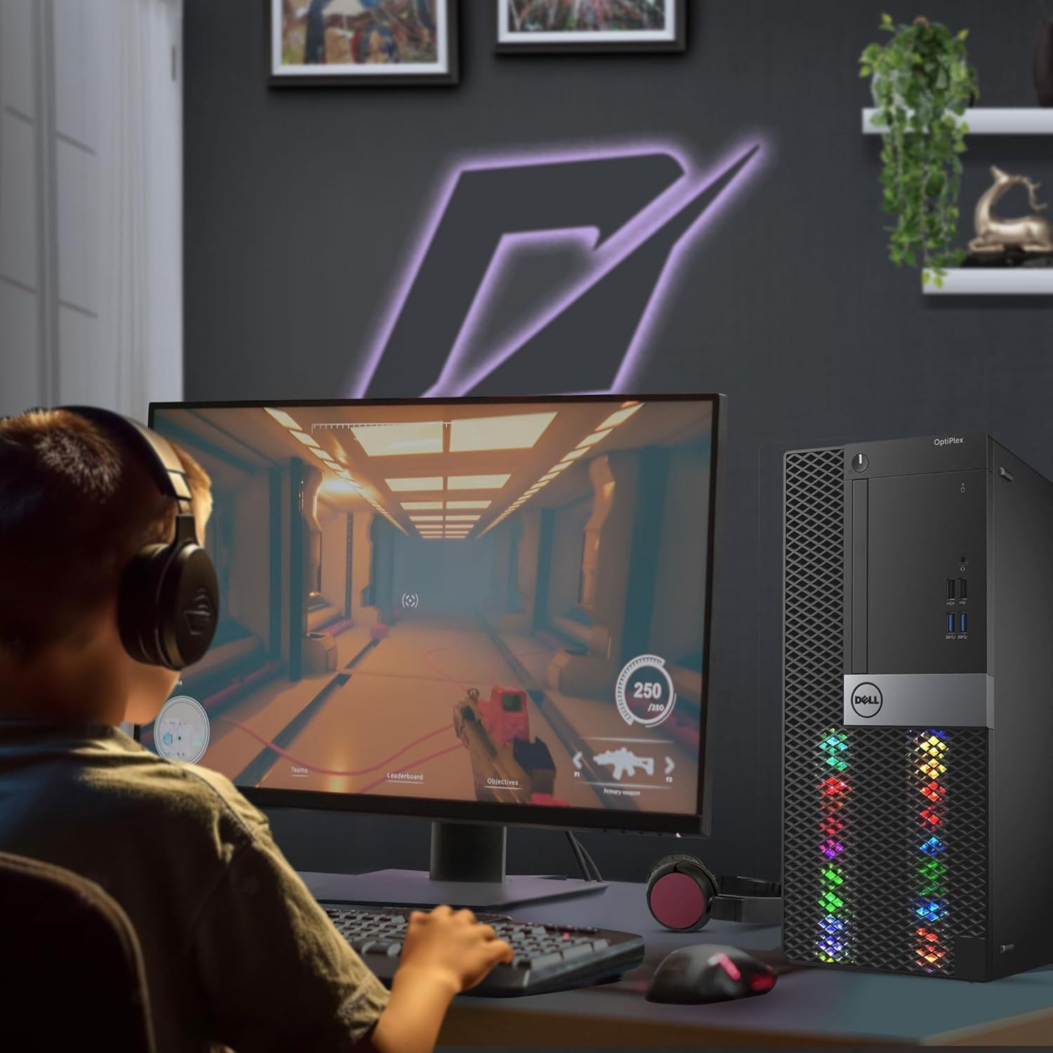 DELL RGB Gaming Tower Computer - i7 6th Gen,GTX 1050 Ti 4GB,16GB RAM,1TB SSD,New Dual 24 inch LED Screen,RGB Keyboard with AI-Enabled Key,Mouse,Wi-Fi,RGB Mini Speaker,Windows 11 Pro (Renewed)