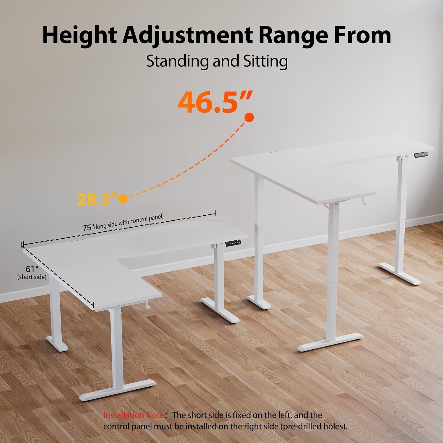 Agilestic L-Shaped Standing Desk Adjustable Height, Electric Corner Standing Desk, Sit Stand Up, 75x61 inch Sit Stand Computer Table, White