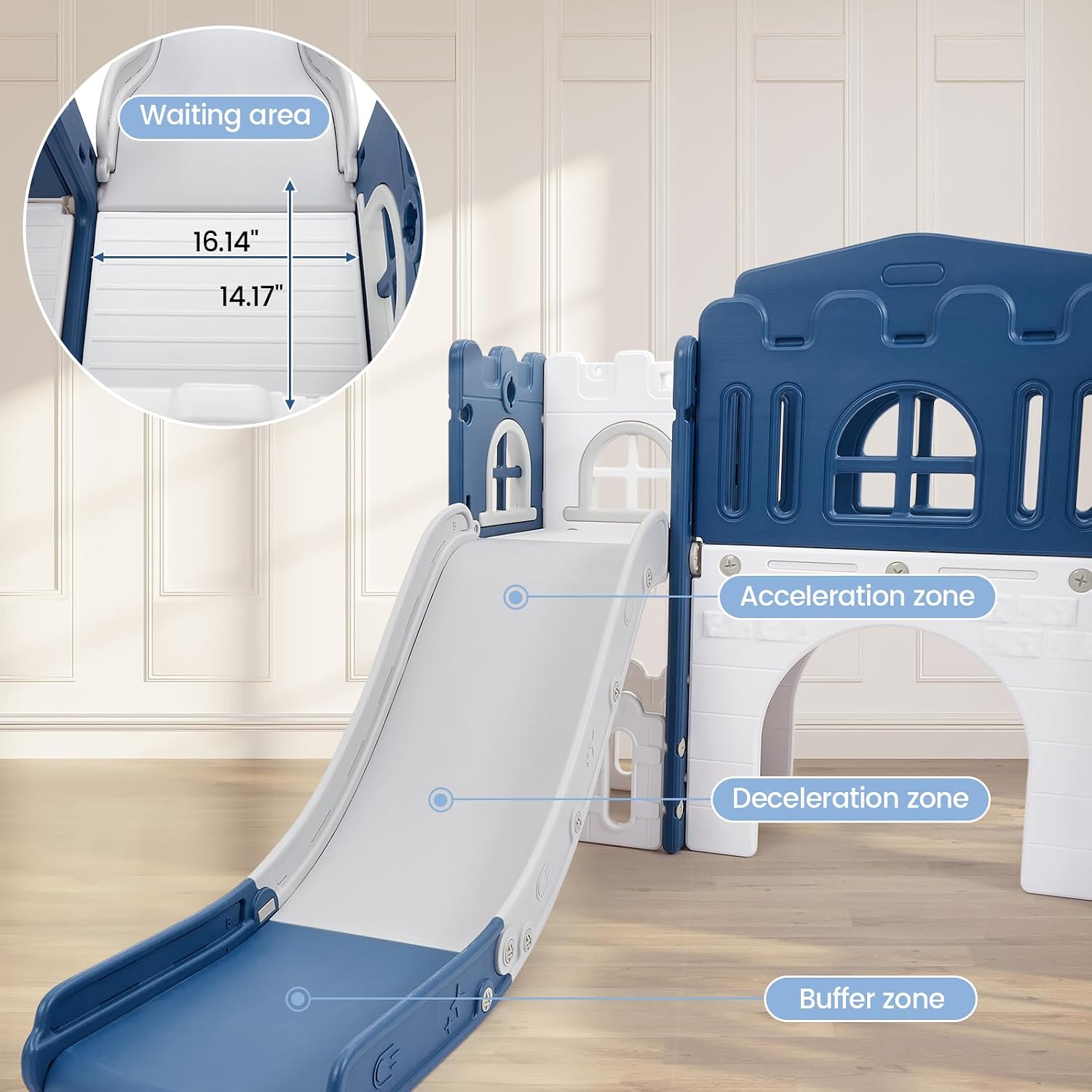 GAOMON 8 in 1 Toddler Slide Indoor Playground, Indoor Slide Toddler Playset for Toddlers 1-3, Kids Outdoor Playground with Basketball Hoop, Climber, Crawling Tunnel, Telescope, Toy Storage