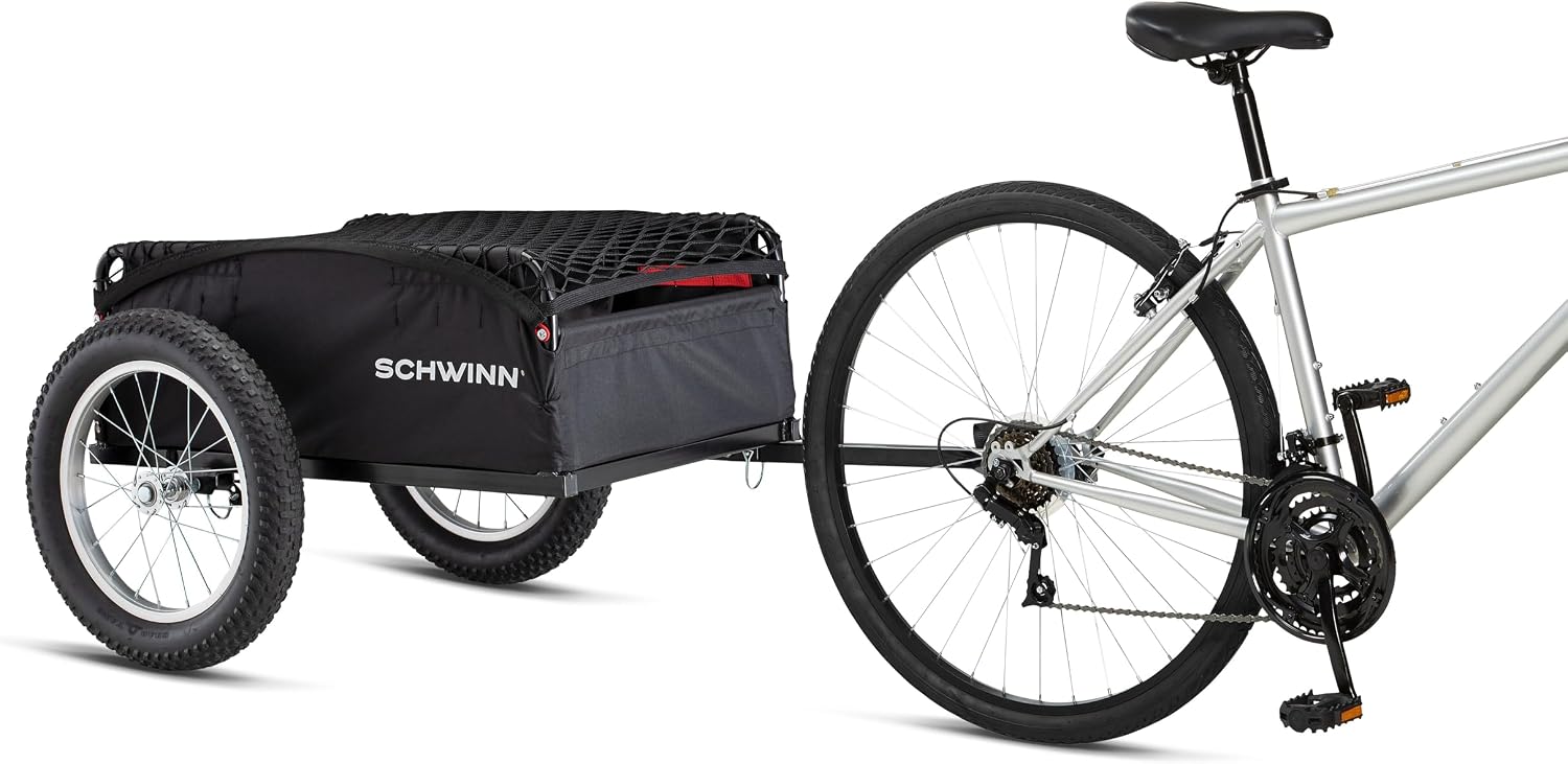 Schwinn Porter Bike Cargo Trailer, Holds up to 100 lb, Universal Coupler, Folding Frame, Quick-Release Wheels, 16-Inch Air-Filled Tires, Interior D-Rings, Schwinn Bike Trailer for Carrying Cargo