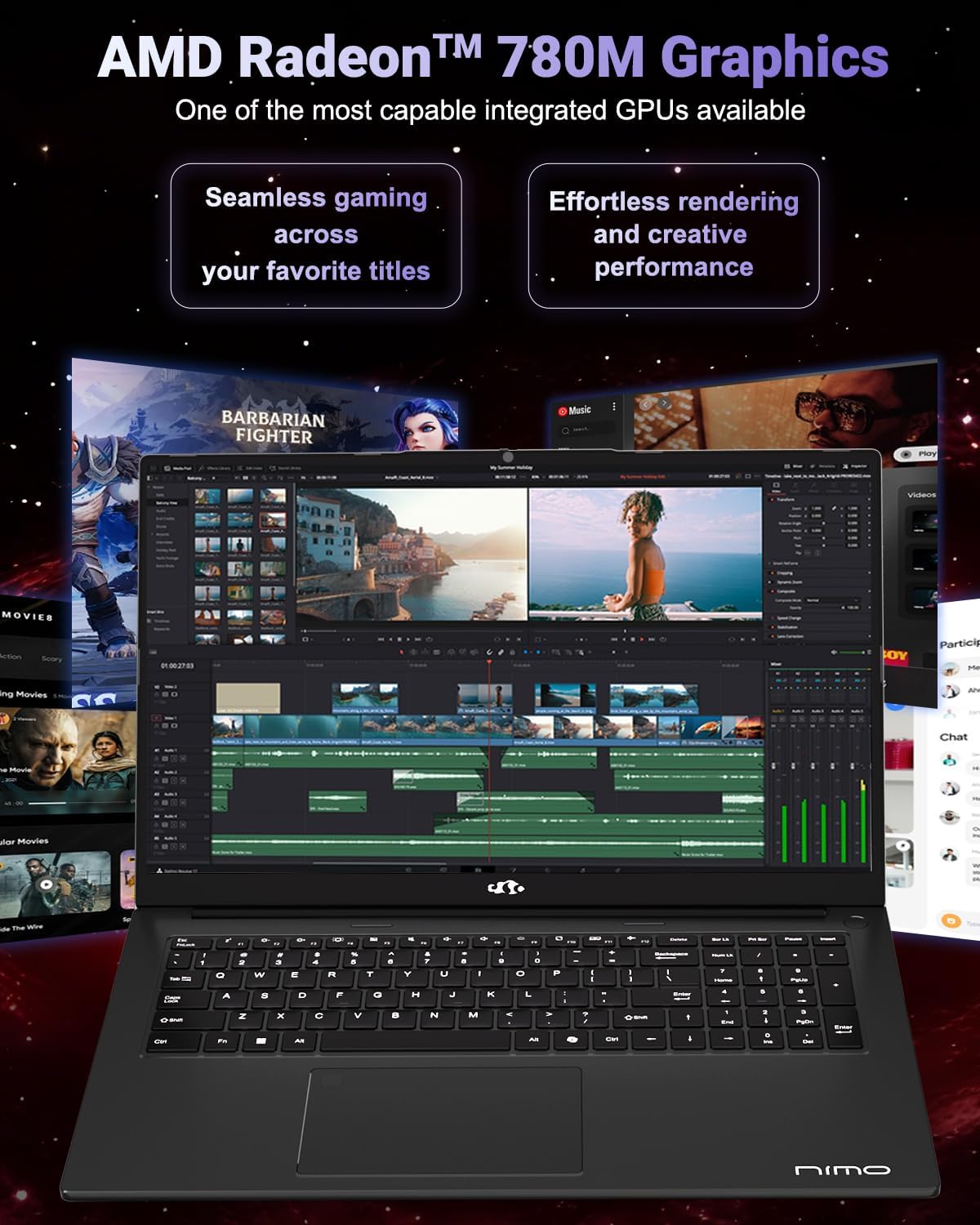 NIMO 17.3' IPS FHD-Gaming-Laptop, AMD Ryzen 7 8745HS 16GB DDR5 RAM 1TB SSD (8C/16T, up to 4.9GHz) Radeon 780M Graphics Business Computer with 100W Type-C Backlit Keyboard, Fingerprint USB-C 4.0