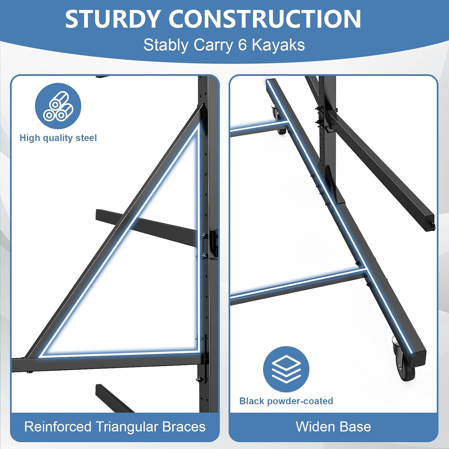 Kayak Storage Rack, Heavy Duty Freestanding Kayak Rack for Garage and Outdoor Storage, Kayak Stand Adjustable for Kayak, Canoe, Surfboard and Paddle Board