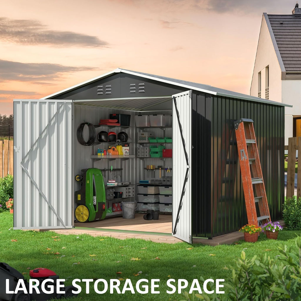 Polar Aurora 8x8 FT Outdoor Storage Shed, Metal Garden Shed with Updated Frame Structure, Tool Sheds for Backyard Garden Patio Lawn, Black