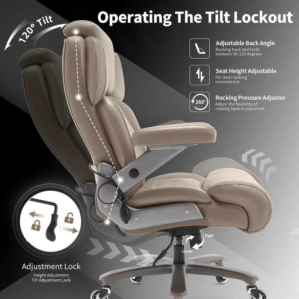 Big and Tall Office Chair 700lbs - Adjustable Headrest&Lumbar Support, 3D Flip Arms, Large Wheels &Heavy Duty Metal Base, Ergonomic High Back Computer Chair Desk Chair, Thick Padded Extra Wide Seat