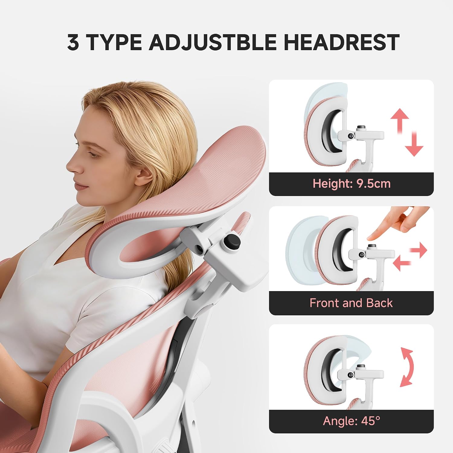 Ergonomic Office Chair, 330LBS Desk Chair with 3-Level Lumbar Support & Headrest, Breathable Mesh Backrest, Flip-Up Armrests for Home Office and Gaming, Pink