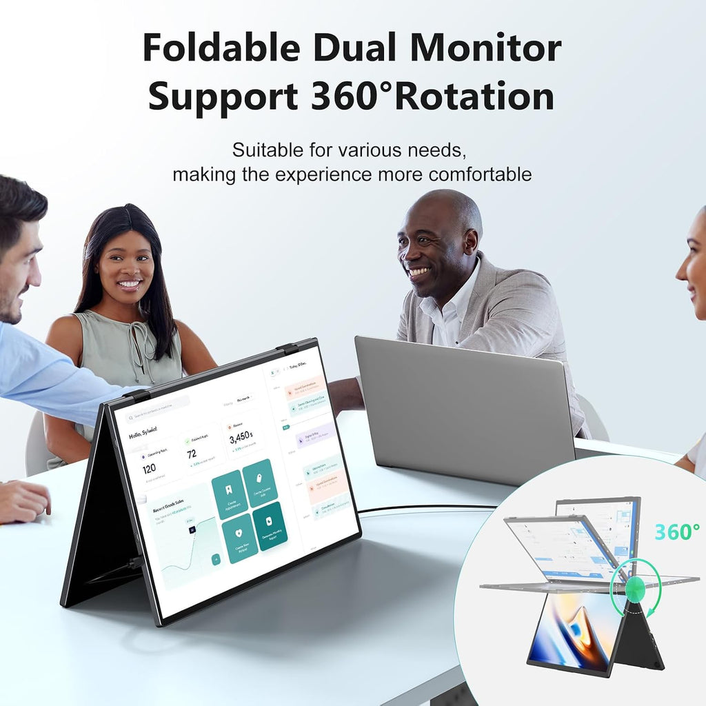 MAGICRAVEN Portable Dual Monitor for Laptop, Foldable Laptop Screen Extender, Plug & Play No Driver, 1080P FHD IPS Triple Screen for Travel & Office, Compatible with Mac, Windows - 15.6'