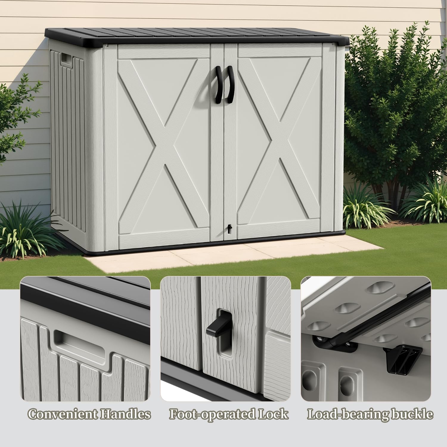 Patiowell 25 Cu.ft Outdoor Storage Cabinet with Lockable Door, Waterproof Horizontal Storage Shed for Tools and Patio Furniture, All-Weather Resin Shed Easy Assemble for Pool or Backyards, Brown