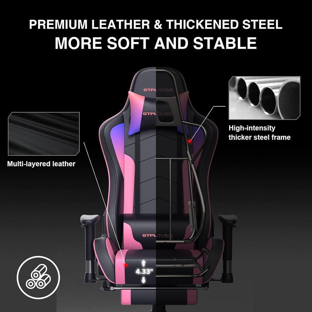 GTPLAYER Gaming Chair with Footrest Speakers Video Game Chair Bluetooth Music Heavy Duty Ergonomic Computer Office Desk Chair