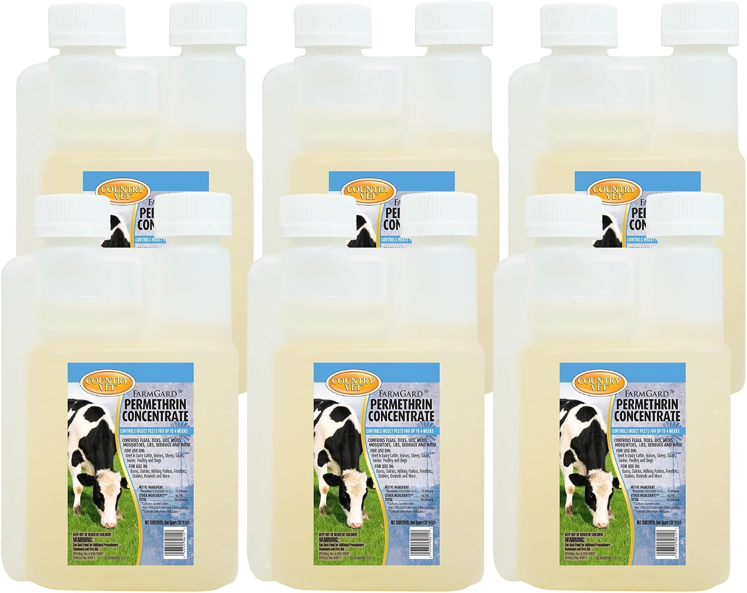 Country Vet FarmGard Permethrin Concentrate - 32 Ounce (Case of 6) 343961CVA - Gets Rid of Flies, Mosquitoes, Silverfish, Cockroaches, Fleas, Millipedes, Gnats, Fruit Flies, Ticks, Lice, Spiders