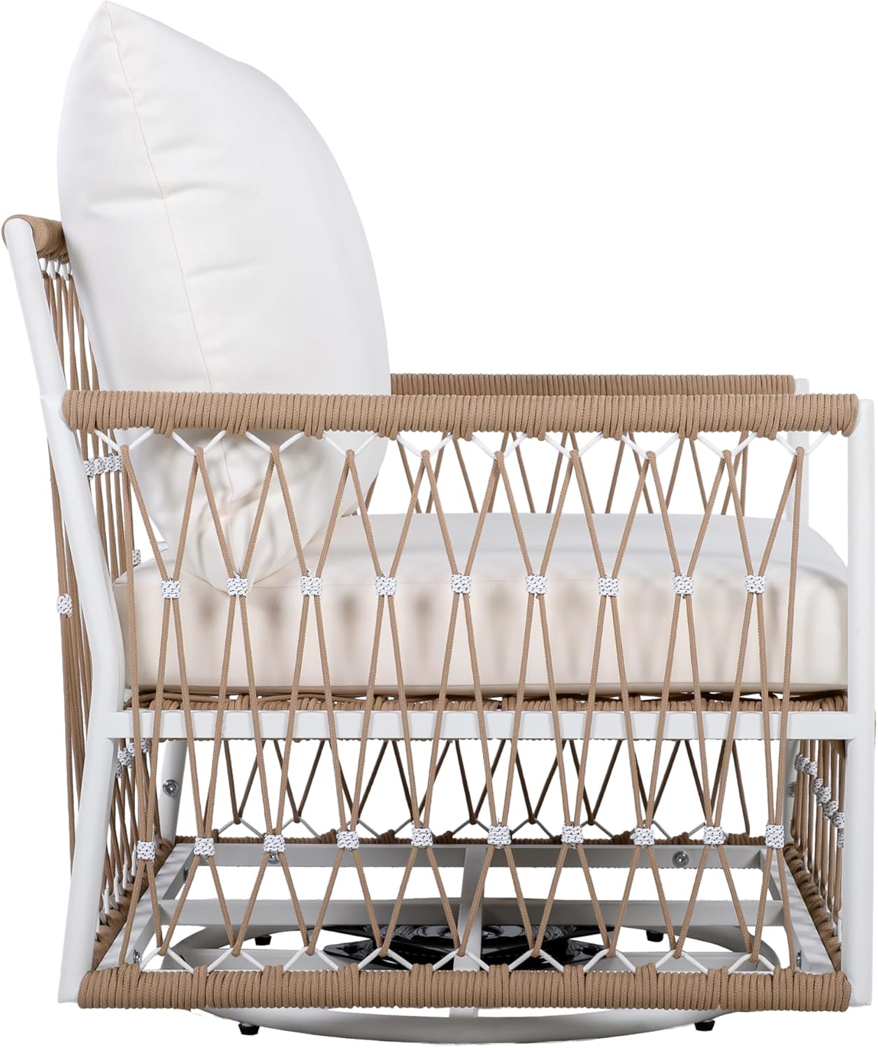 Christopher Knight Home Janna 3-Piece Bohemian Outdoor Patio Furniture Set, Set of 2 Swivel Lounge Chairs with Cushions & Glass Top Side Table, Patio Conversation Set for Garden, Beige + Natural
