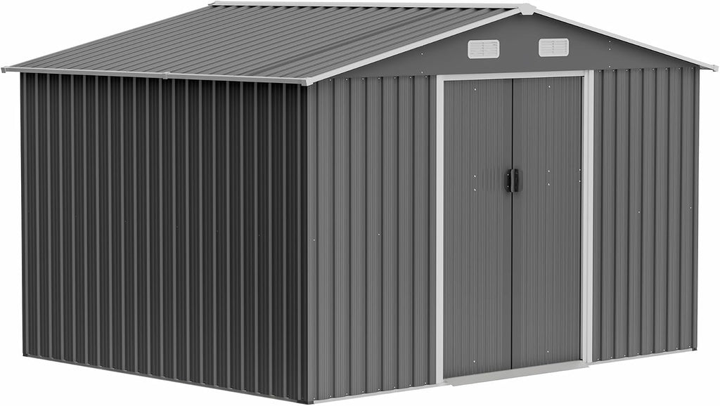 10x8 FT Outdoor Storage Shed with Sliding Doors & Air Vents - Aluminum Frame, Weatherproof Metal Shed for Garden, Backyard, Patio Equipment